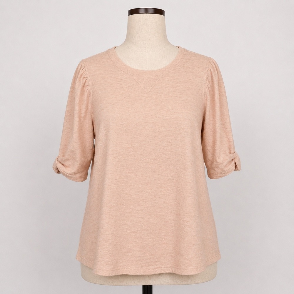 Free People Just a Puff Top Peach Slub Knit Puff Sleeve Knot Detail‎ Size Small